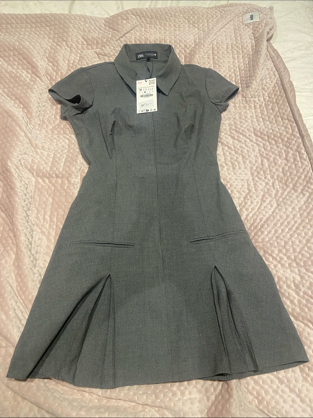 Zara Charcoal Gray Tailored Collar Mini Dress